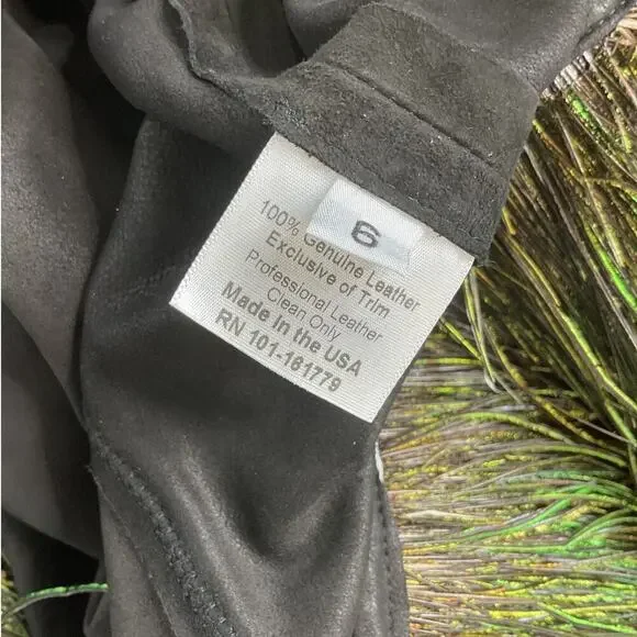 Illia Black Suede Jacket with Ostrich Feather Hem Size 6 NWT - Picture 8 of 8